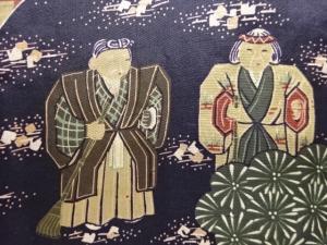 アンティーク　高砂人形・宝船模様肩裏紋付羽二重男物羽織